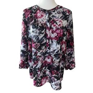 NYDJ Magenta & Black Abstract Patterned Blouse US M